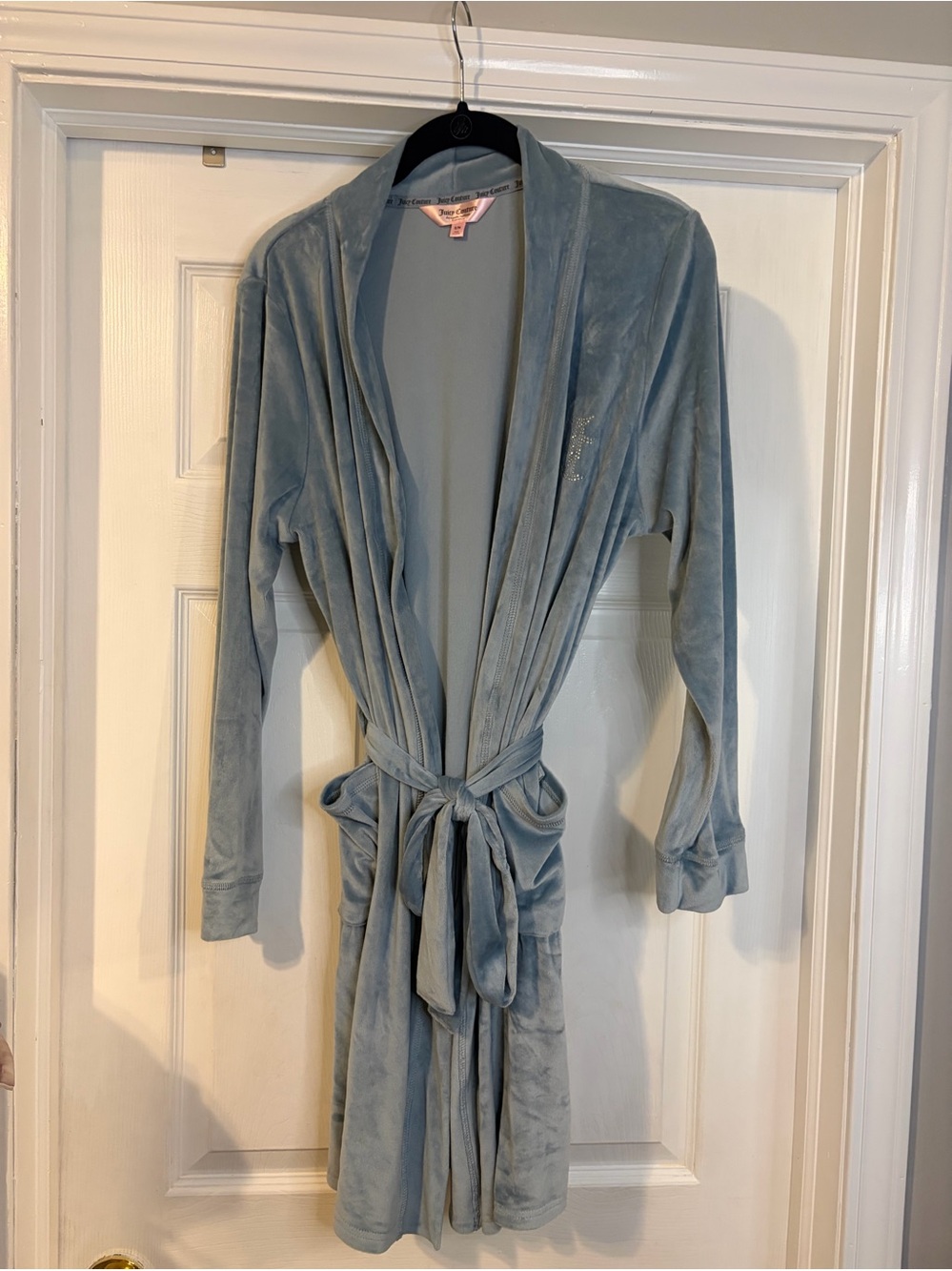 Juicy Couture Dusty Blue Velour Robe with Tie Waist